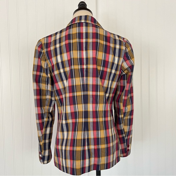 Vintage Plaid Oversized Blazer Light Jacket Red White Blue Yellow Preppy Size 8 - Picture 3 of 10